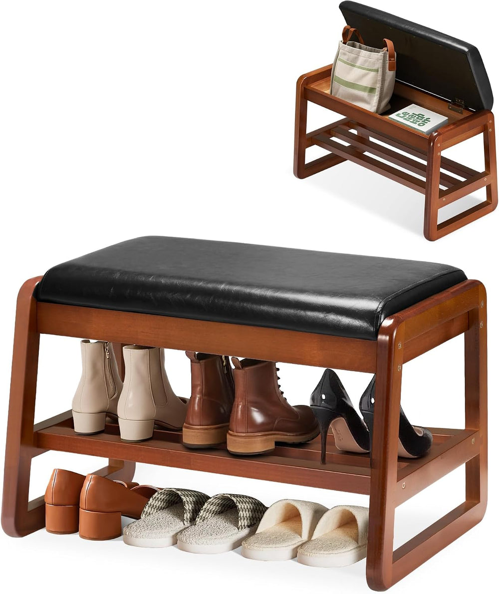 HABUTWAY Solid Wood Shoe Rack with Flip-Top Storage, Entryway Shoe Bench with...