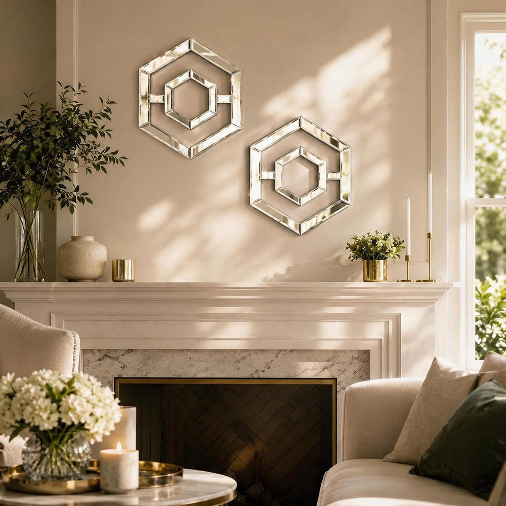 Square Decorative Wall Mirror 12 x 12 Inch, Silver Frameless Mirror Wall Deco...