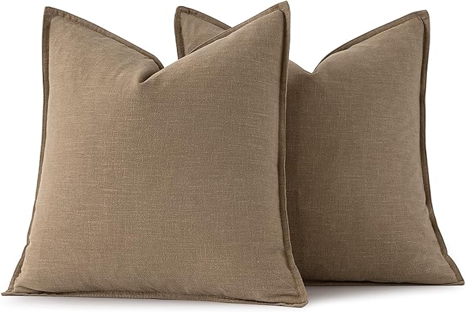 MIULEE Decorative Linen Pillow Covers 18x18 Inch Khaki Boho Farmhouse Neutral - Image 6