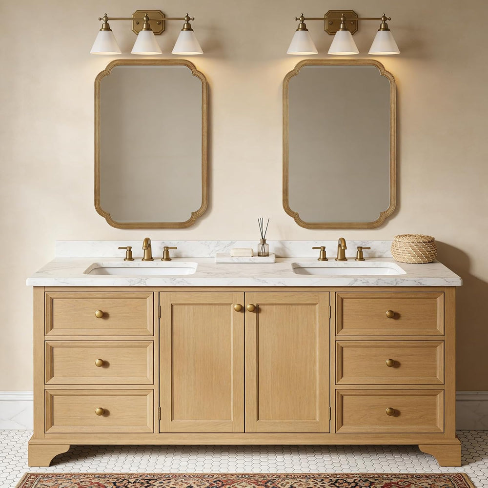 24" x 36" Rounded Corner Arch Wall Mirror with Wood Frame for Entry...
