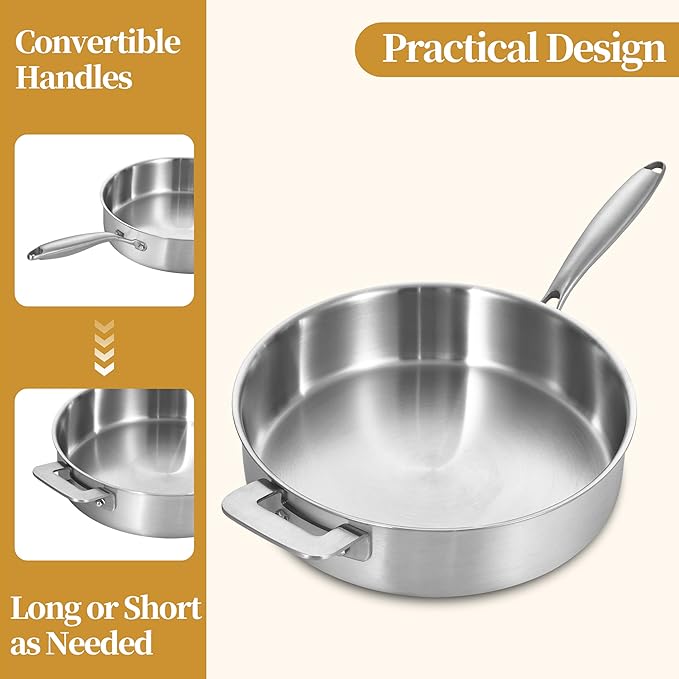 LOLYKITCH 8.5-10 Inch Tri-Ply Stainless Steel Frying Pans and 12 Inch Sauté Pan