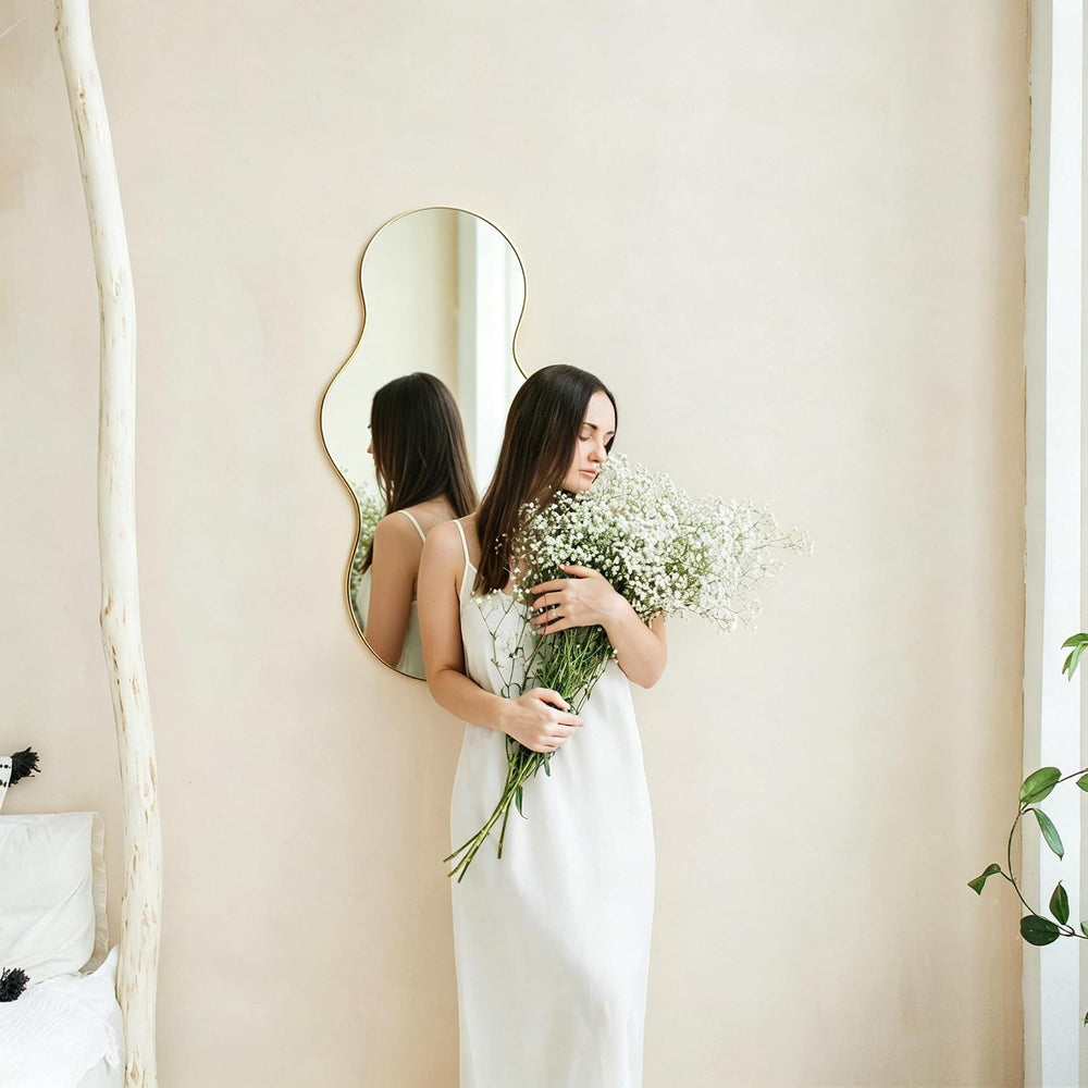 Irregular Wall Mirror,31x17 inch Gold Asymmetrical Mirror, Wall Mounted Mirro...