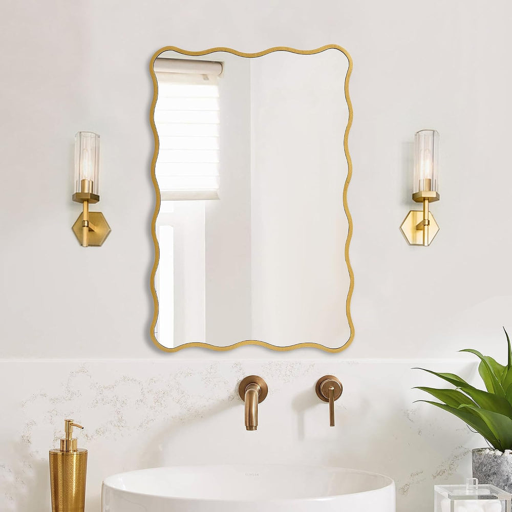 Gold Wavy Bathroom 20x30 Rectangle Scalloped Farmhouse Wall Mirror