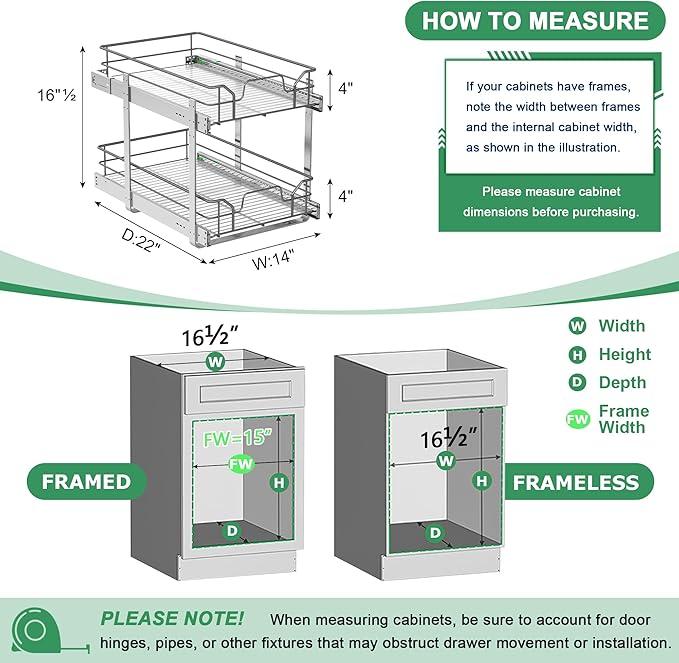 2-Tier Pull Out Cabinet Organizer, Soft Close Cabinet Slide Out Shelves - Image 3