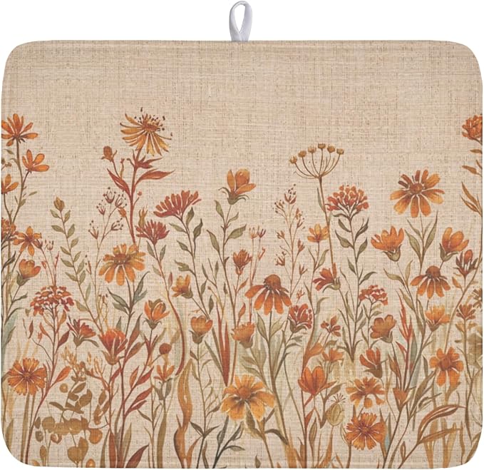 Fall Floral Dish Drying Mat for Kitchen Counter 16 x 18 Inch Autumn Sunflower by Unknown
