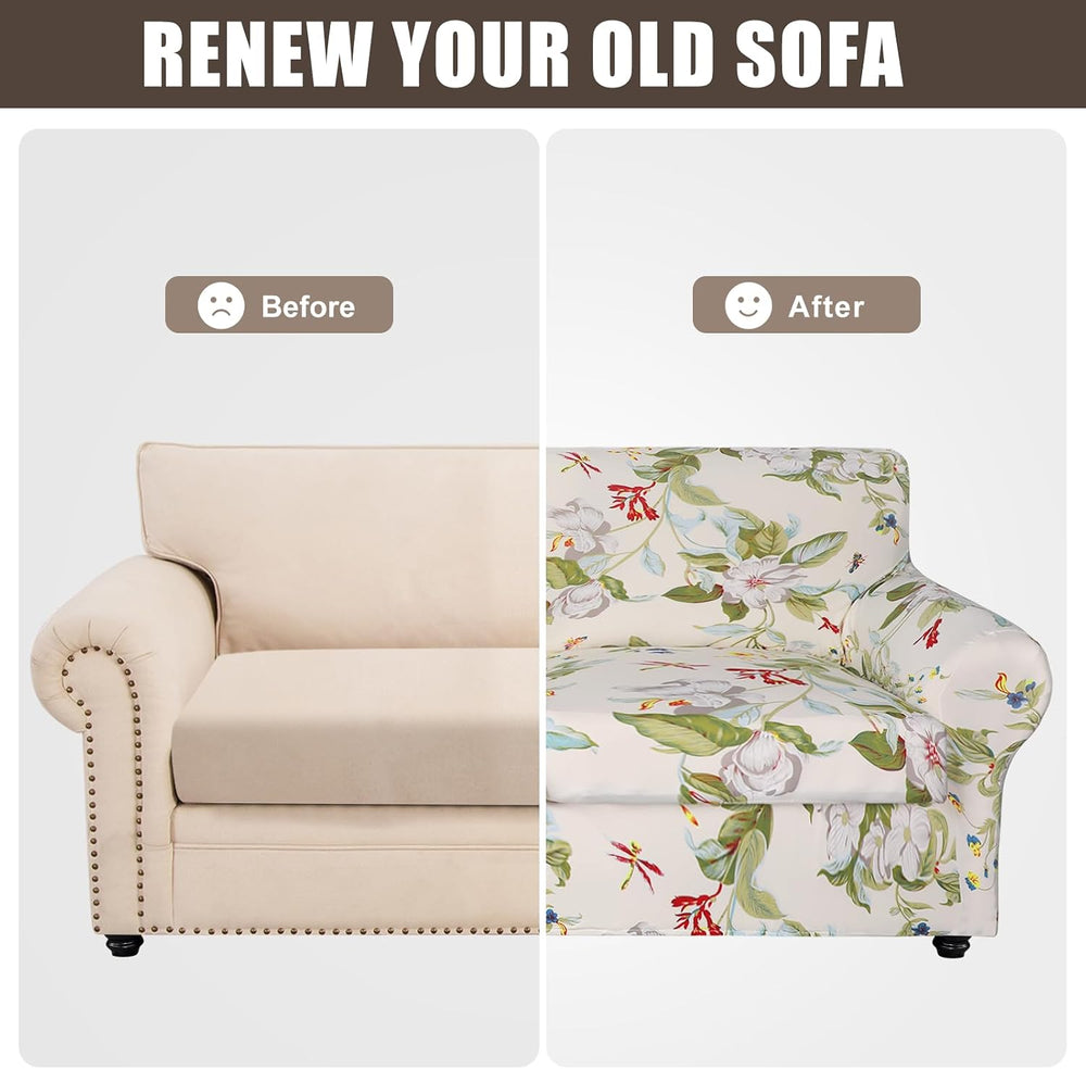 SearchI Stretch Sofa Cover Printed Couch Covers, Floral Pattern 2 Piece Armch...