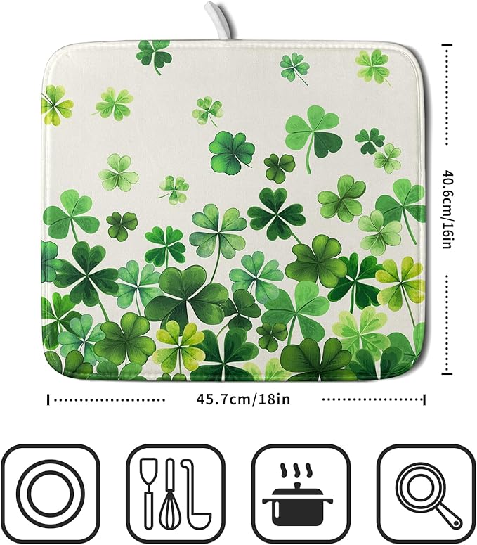 Spring Sage Green Shamrocks Drying Mat 16x18 Inch St. Patrick's Day Irish - Image 2