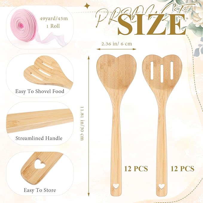 Reallnaive 24 Pcs Bamboo Spatula Wooden Kitchen Utensil Bulk 12''wood Spoon - Image 2