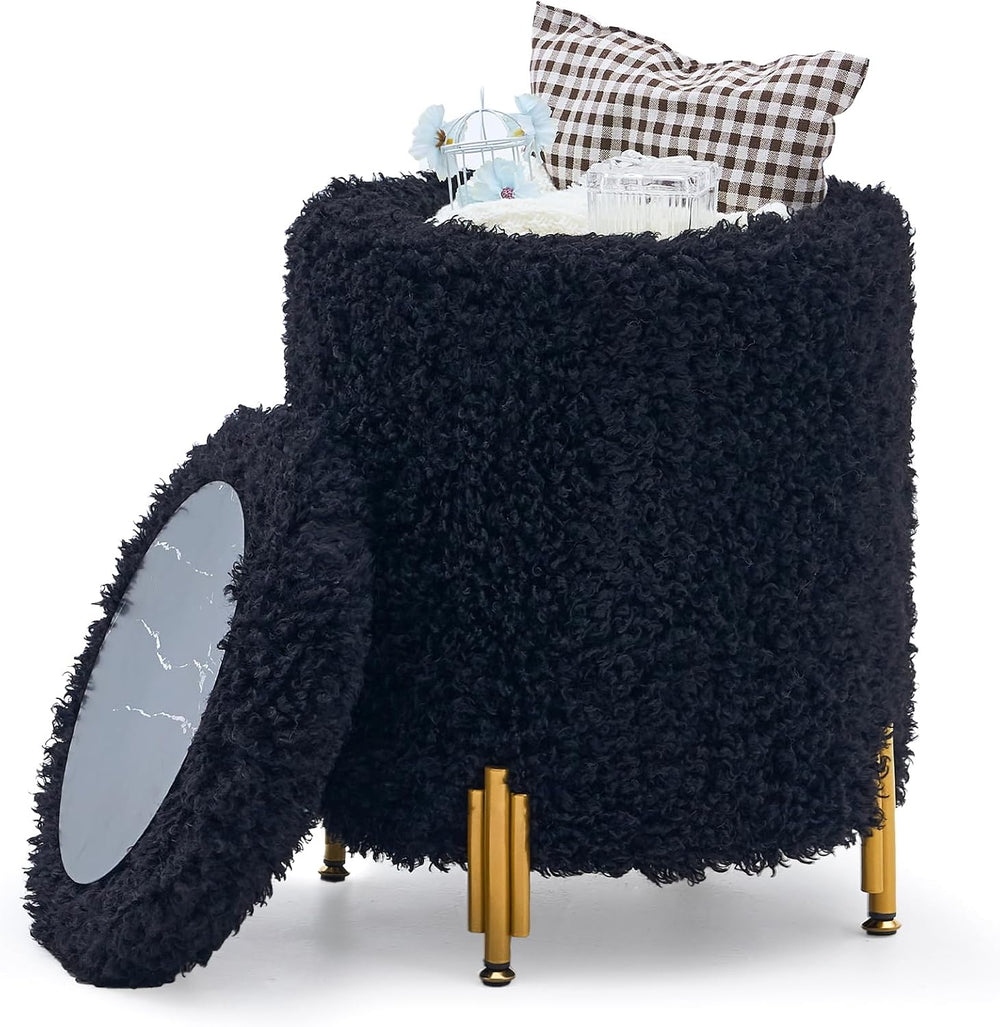 Round Storage Ottoman,Modern Foot Stool with Metal Legs,Vanity Stool with Sof...