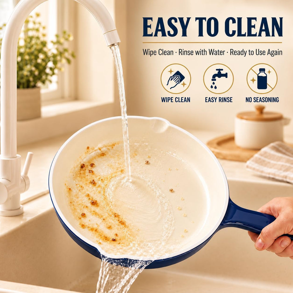 Hisencn Pans Set,8 & 9.5 Inch Ceramic Cast Iron Pans Set,Blue