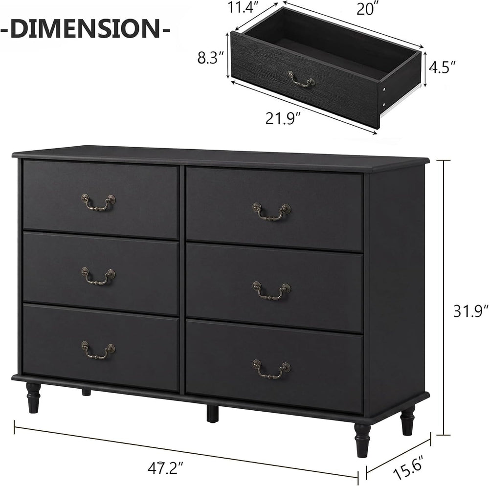 Farmhouse 6 Drawers Dresser for Bedroom Black