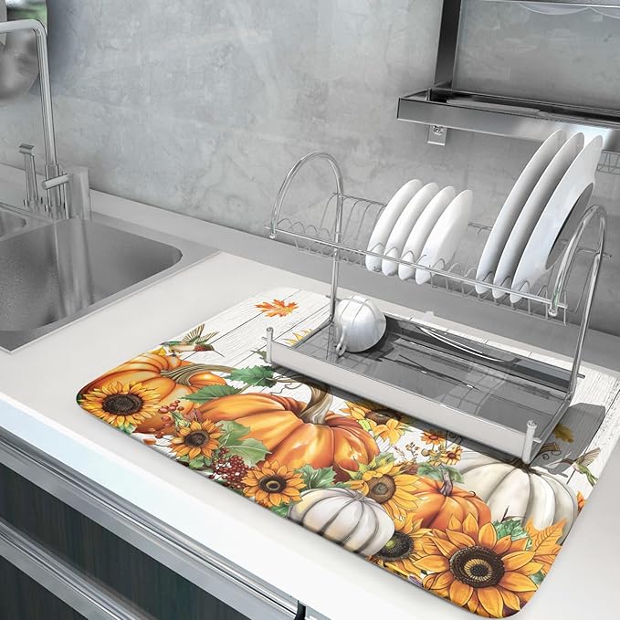 Fall Sunflower Maple Leaves Dish Drying Mat - Image 5