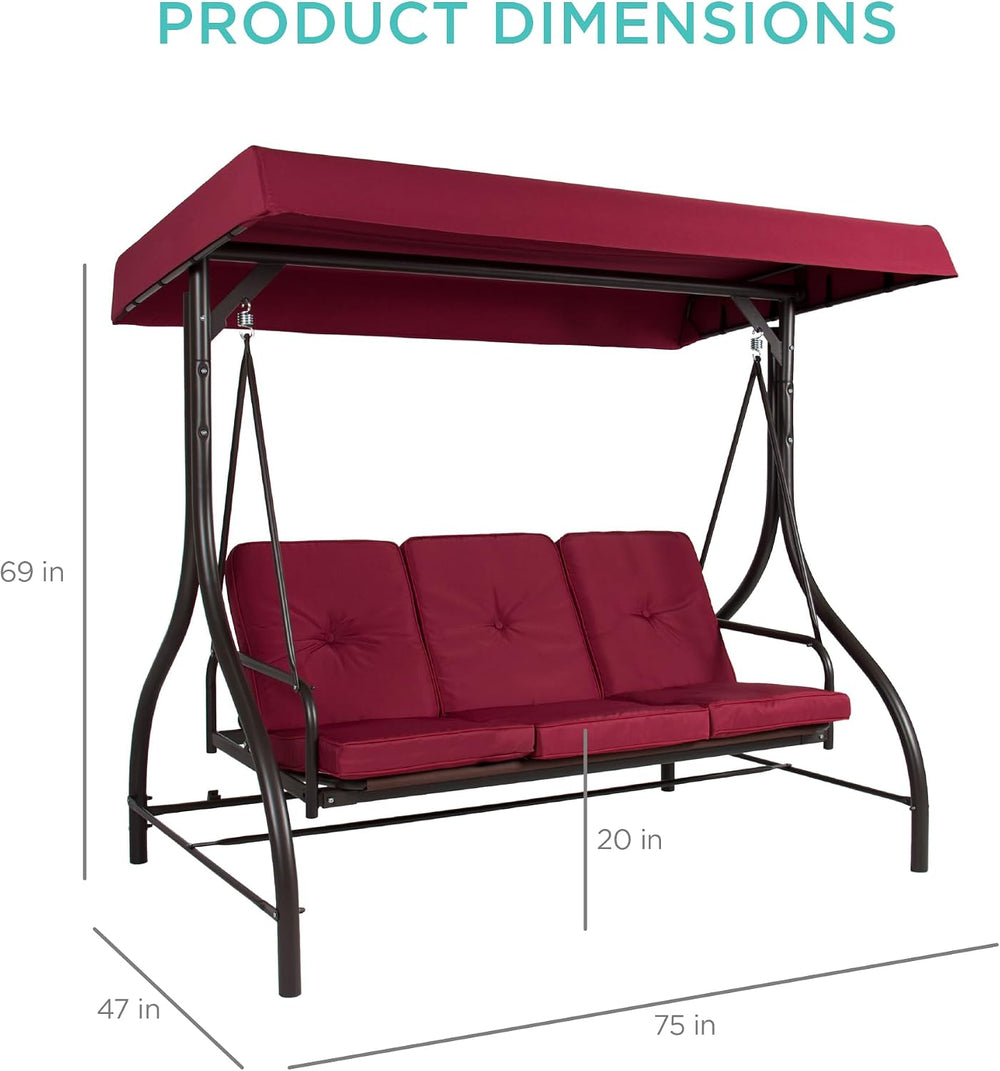Best Choice Products 3-Seat Outdoor Large Converting Canopy Swing Glider, Pat...