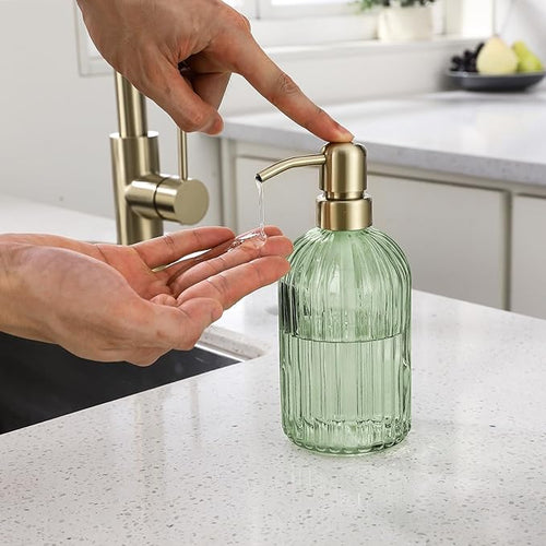 16Oz Green Glass Soap Dispenser - Image 2