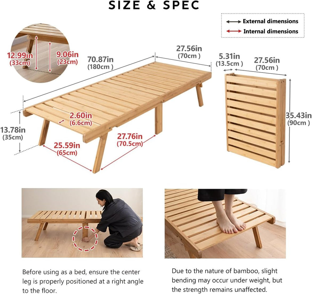 EMOOR Folding Bamboo Slat Bed WABINE Daybed Size (27x71in) for Japanese Futon...
