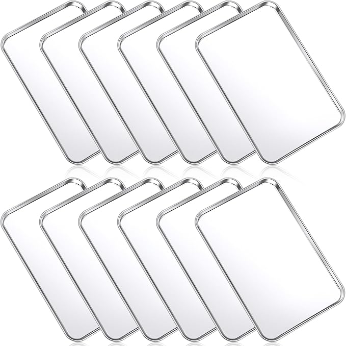 Mimorou 12 Pcs Baking Sheet Stainless Steel Cookie Sheet Small Metal Pans by Mimorou