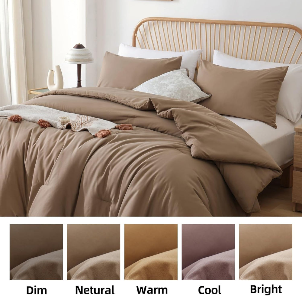 ROSGONIA Queen Comforter Set, Dark Khaki, 3 Pieces Soft Bedding Quilt