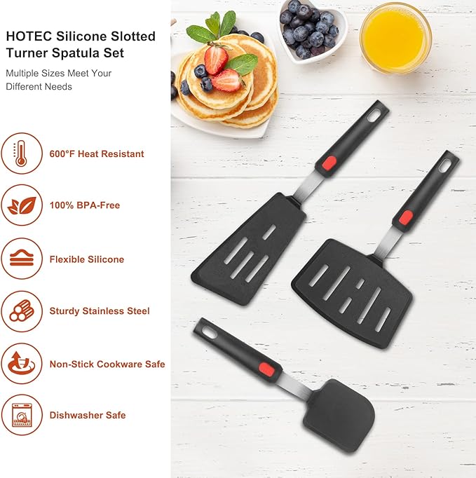 Hotec Silicone Spatula Turner for Nonstick Cookware, Cooking Spatulas 600°F - Image 4
