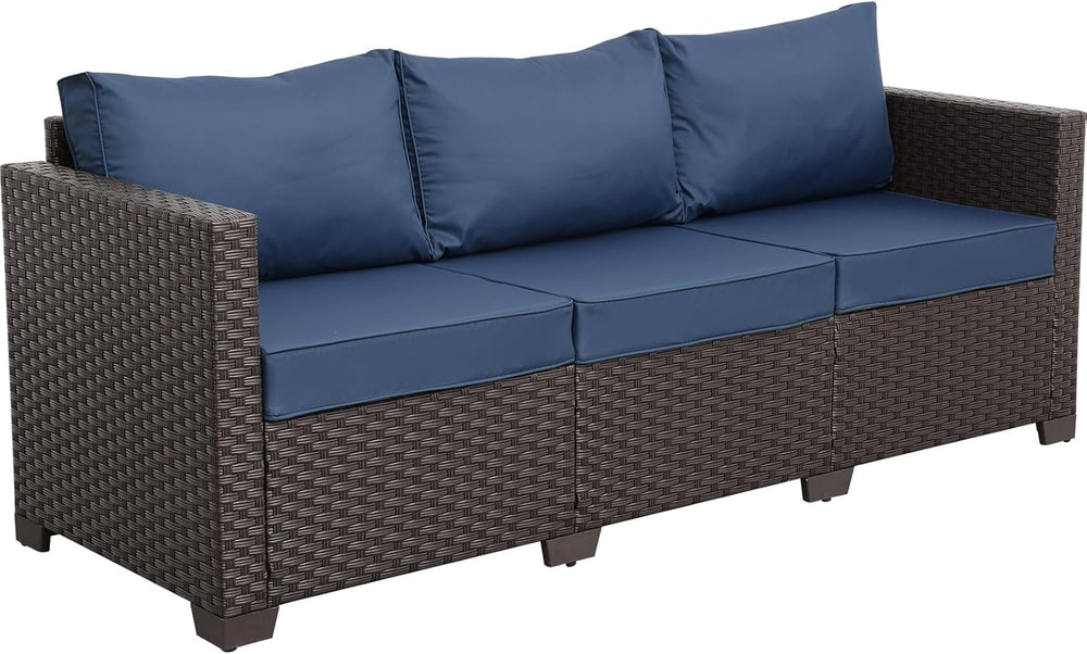 Valita Patio Furniture 3-seat Sofa Brown Wicker Outdoor Furniture Outdoor Cou...