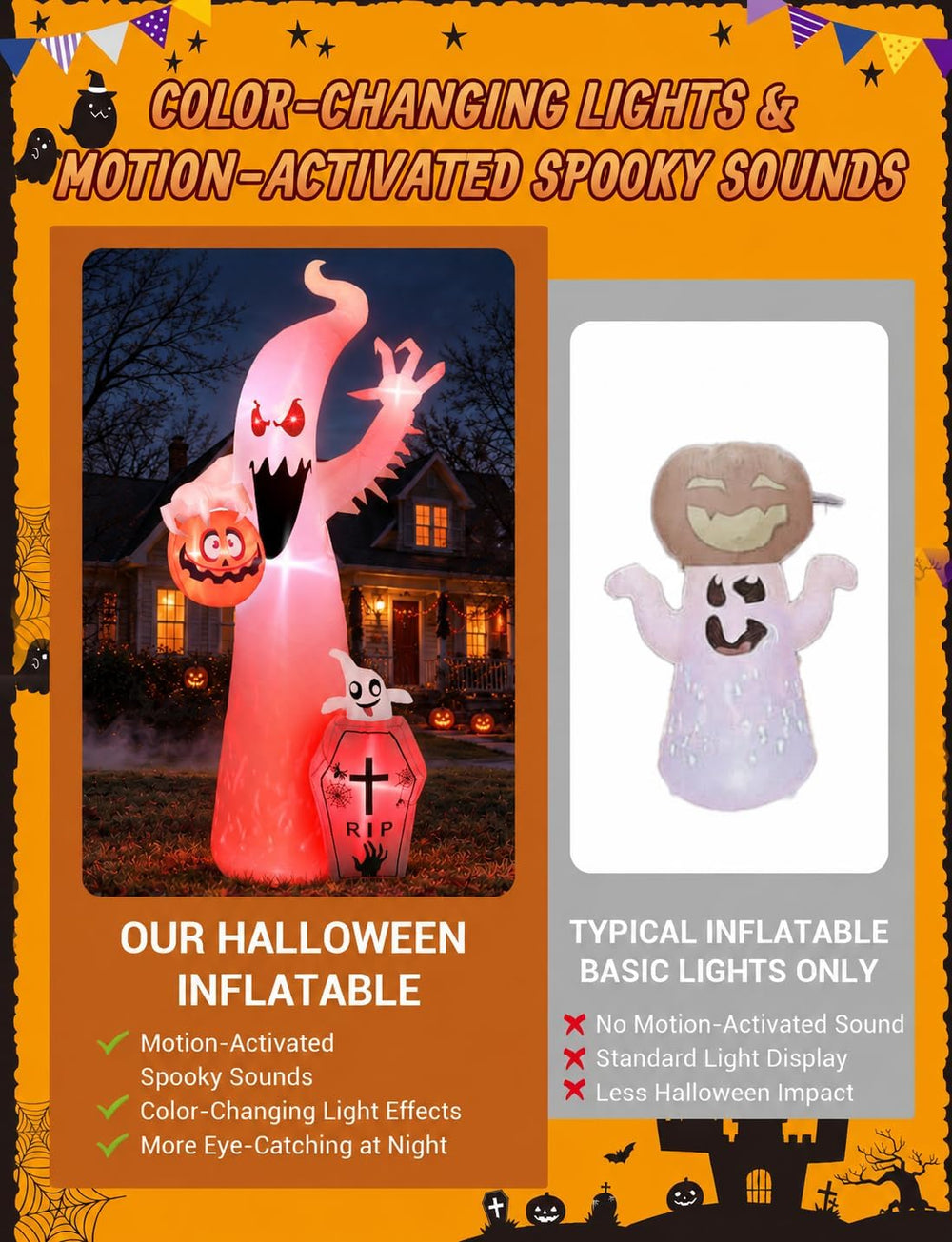 Elegear 12FT Ghost Halloween Inflatable, Motion-Activated Spooky Sounds