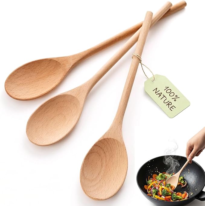 HANSGO 10 Inch Wooden Spoons for Cooking, Heat Resistant, Non-Scratch for by HansGo