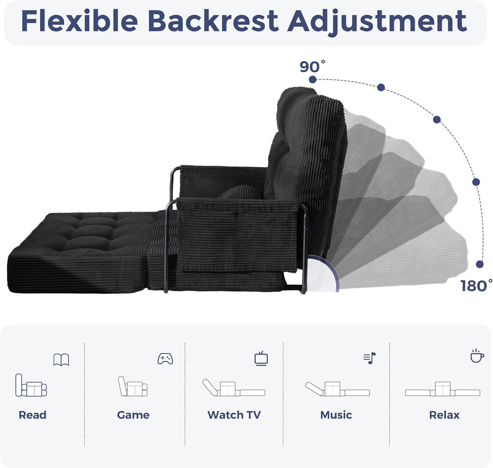 MAXYOYO 53" Adjustable Folding Sofa Bed Couch with 2 Pillows, Black