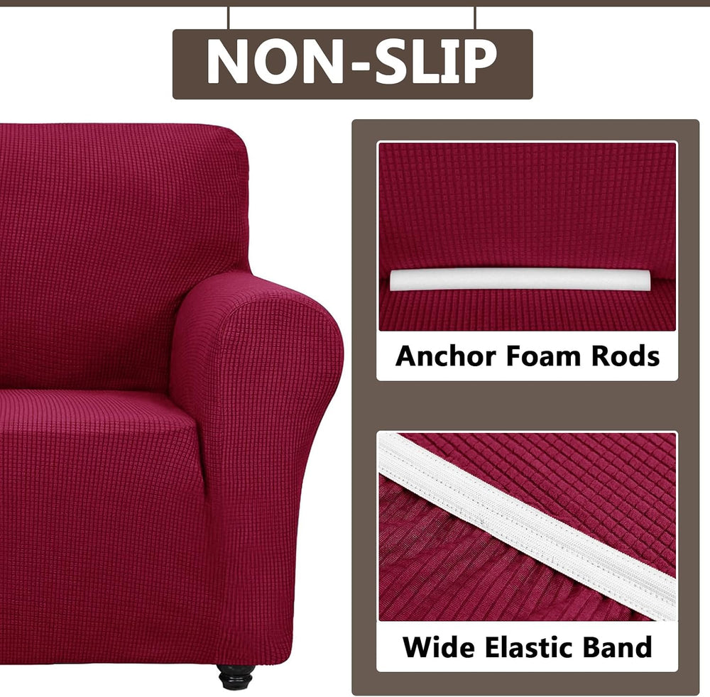 3 Piece Stretch Matching Chair and Ottoman Slipcover Set, Jacquard Arm Chair/...