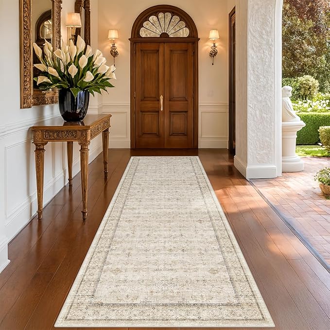 3x8 Non Slip Wide Runner Rug for Hallway Washable, Long Farmhouse Kitchen Rugs by HazoHaus