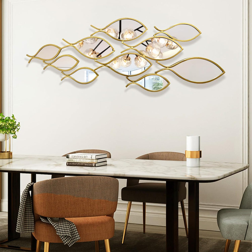 BECHAEO Coastal Metal Fish Mirror Wall Art Decor, 41" x 15" Gold