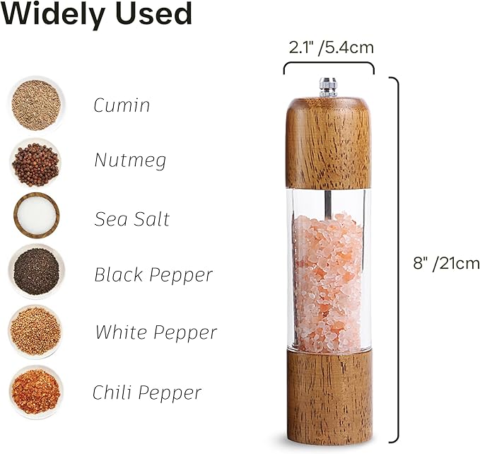 Wooden Salt and Pepper Grinder Set, Premium Oak Wood Salt Grinders Shakers - Image 4