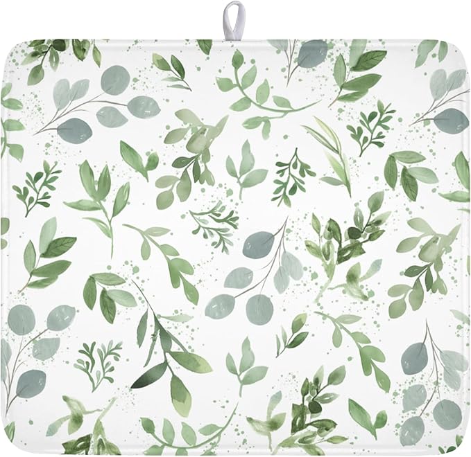 Spring Summer Sage Green Leaves Dish Drying Mat 16 x 18 Inch Spring Eucalyptus by Unknown