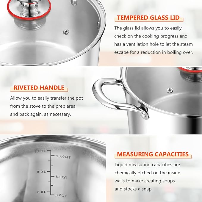 E-far 12-Quart Stock Pot, 18/10 Stainless Steel Stockpot