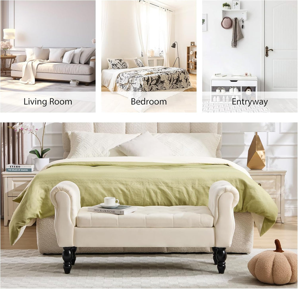 48'' Storage Bench for End of Bed, Modern Bedroom Bench with Arms Uph...