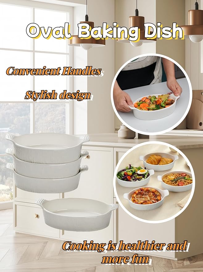 TONGDAHE Oval Au Gratin Baking Dishes Set of 4 9" x 5" 19 oz Classic white - Image 8
