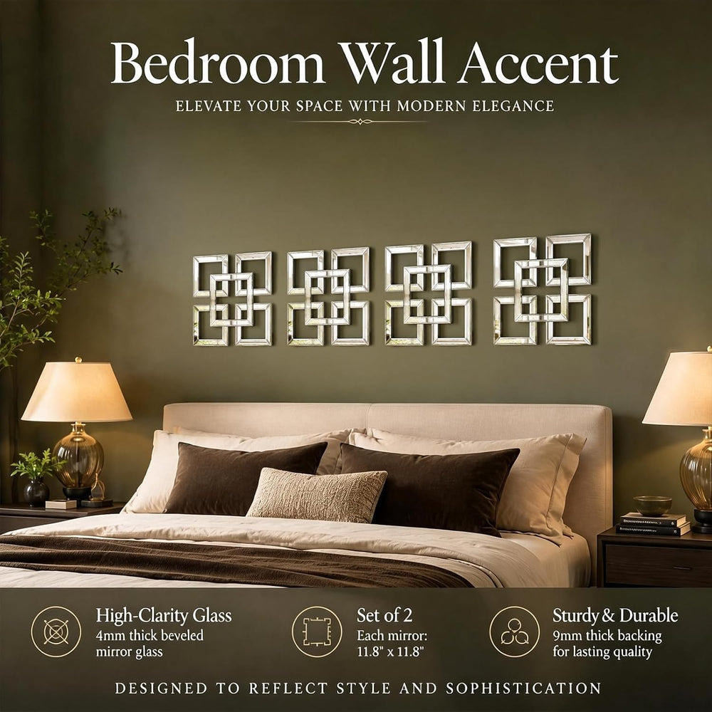 Square Decorative Wall Mirror 12 x 12 Inch, Silver Frameless Mirror Wall Deco...