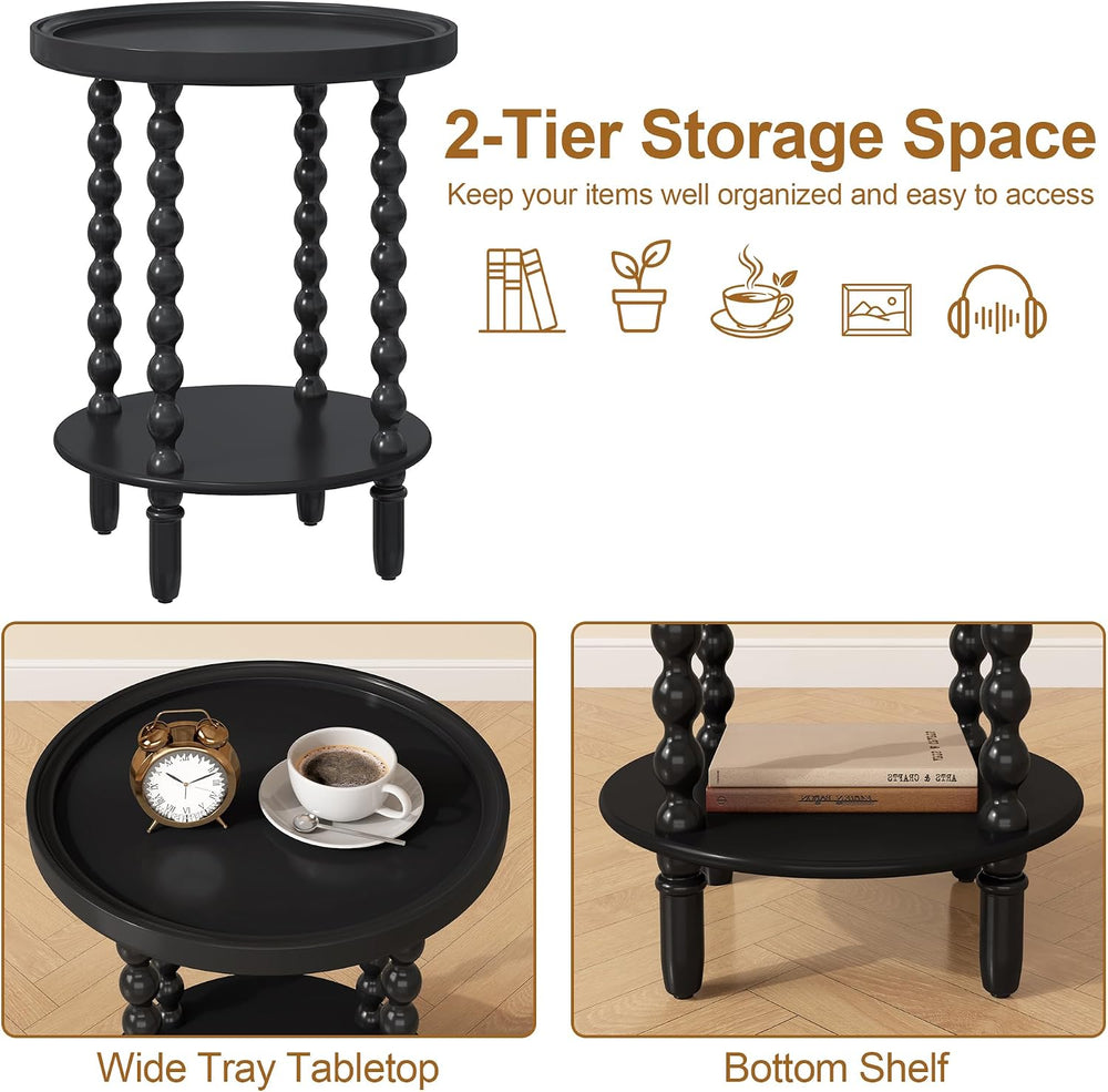 2 Tier Round Side Table with Storage Shelf,Accent Tray End Table with Modern ...