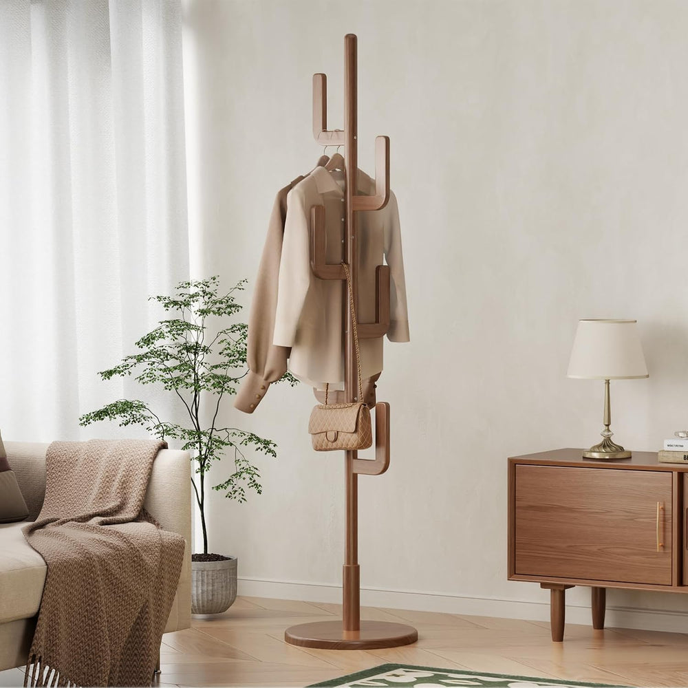 Muwuele Solid Wood Cactus Coat Rack, Freestanding Coat Rack With 6 L-Shaped H...