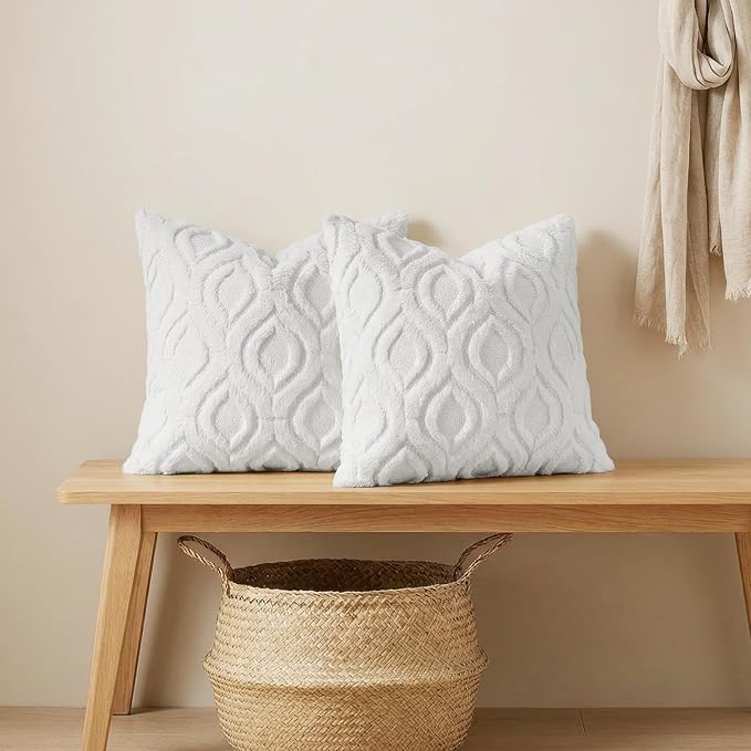 decorUhome Throw Pillow Covers 16x16 Inch Set of 2, Soft Plush Faux Wool White - Image 4