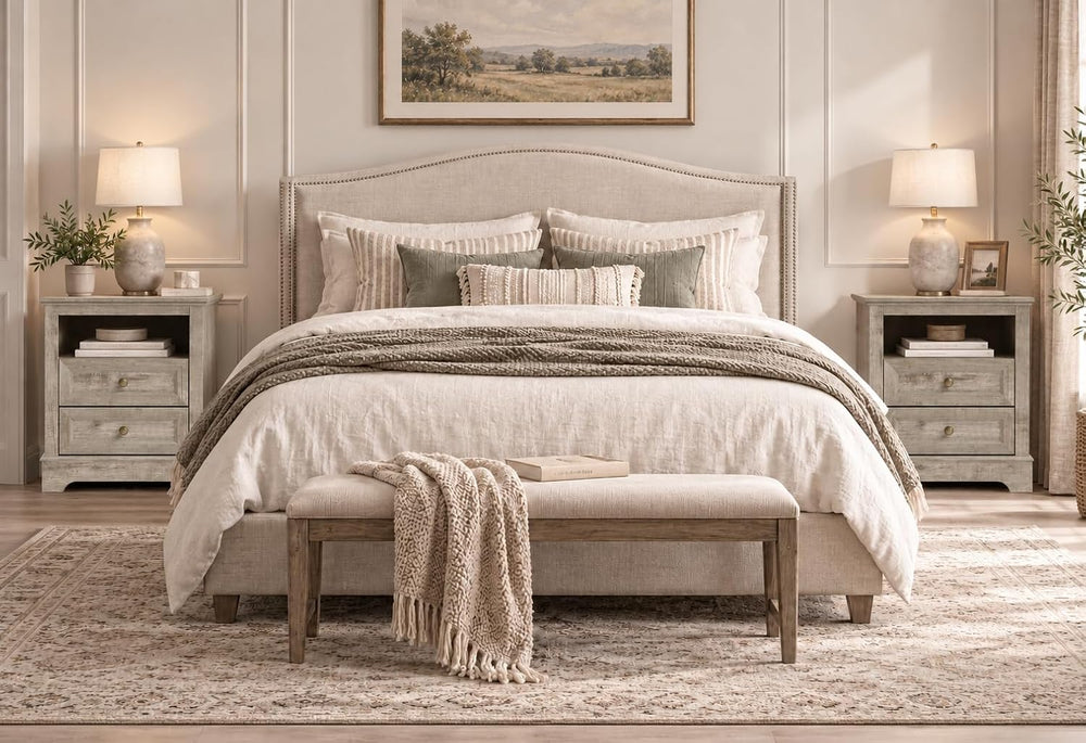 LOUVIXA Farmhouse Bedroom Sets of 3, Including 9 Drawer Dresser, Nightstand S...