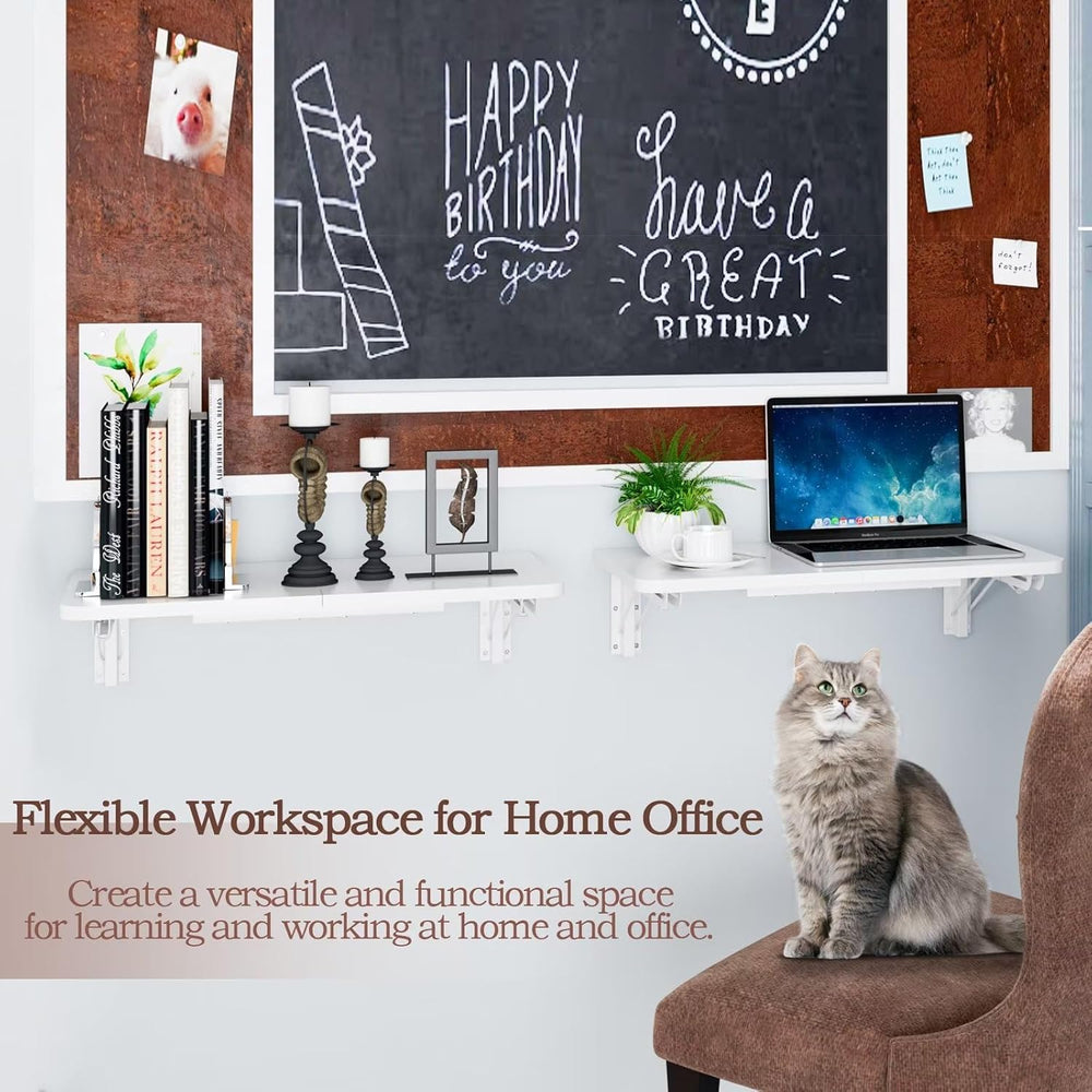 TEAMIX Wall Mounted Desk, White Folding Desk for Small Spaces Floating Shelf ...