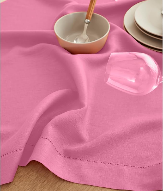 Solino Home Linen Flamingo Pink Hemstitch Table Runner 60 Inches - 100% Pure ...