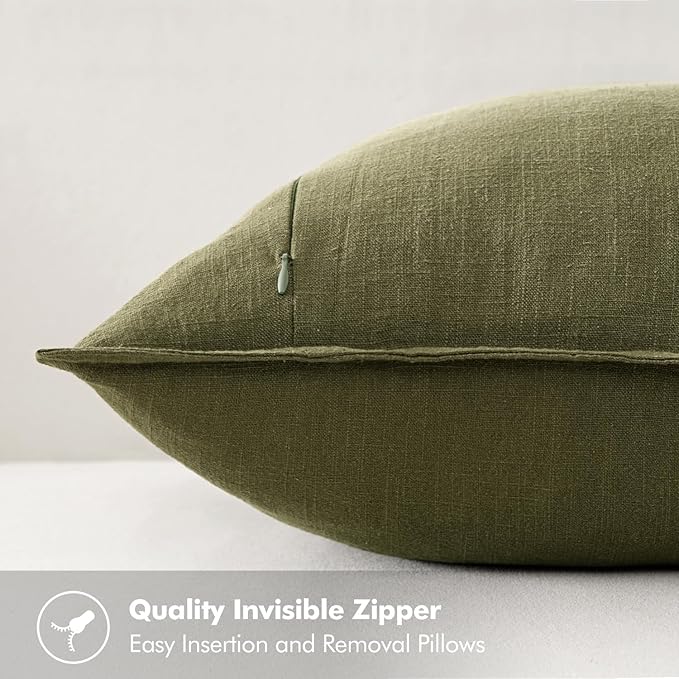 MIULEE Decorative Linen Euro Sham Pillow Covers 24x24 Inch Green ​Boho - Image 3