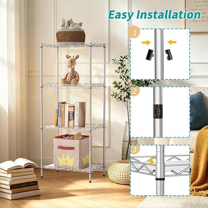 BestOffice | 4-Tier Wire Storage Shelves | 12"D x 18"W x 44"H ...