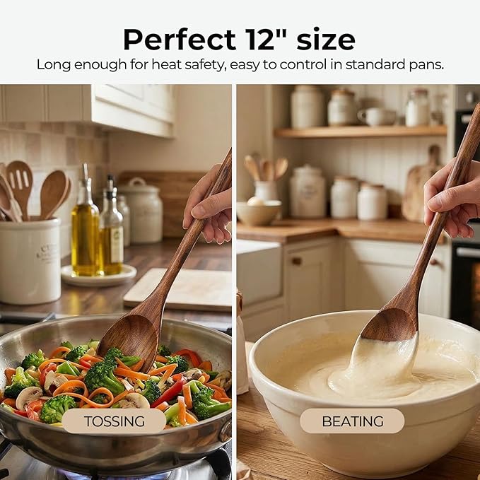 HANSGO Wooden Spoons for Cooking, 12Inch Wood Serving Spoons for Nonstick Pans - Image 2