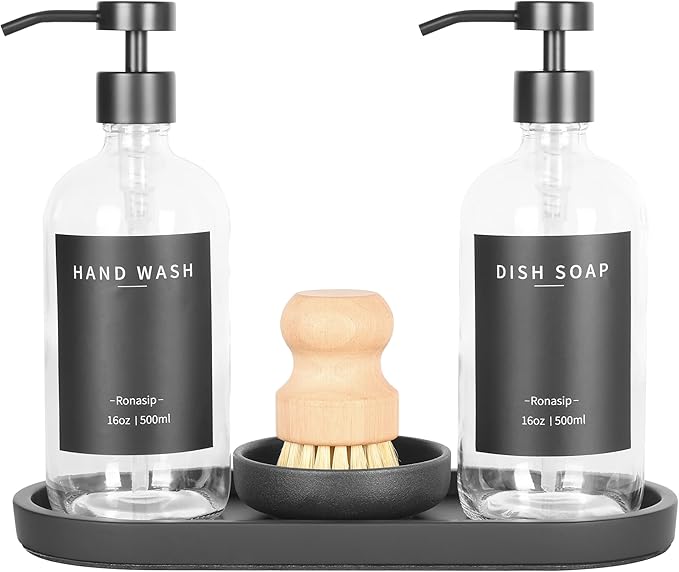 Ronasip Set of 5 Kitchen Soap Dispenser Set 16 Oz Glass Hand Dish Soap Dispenser by Unknown