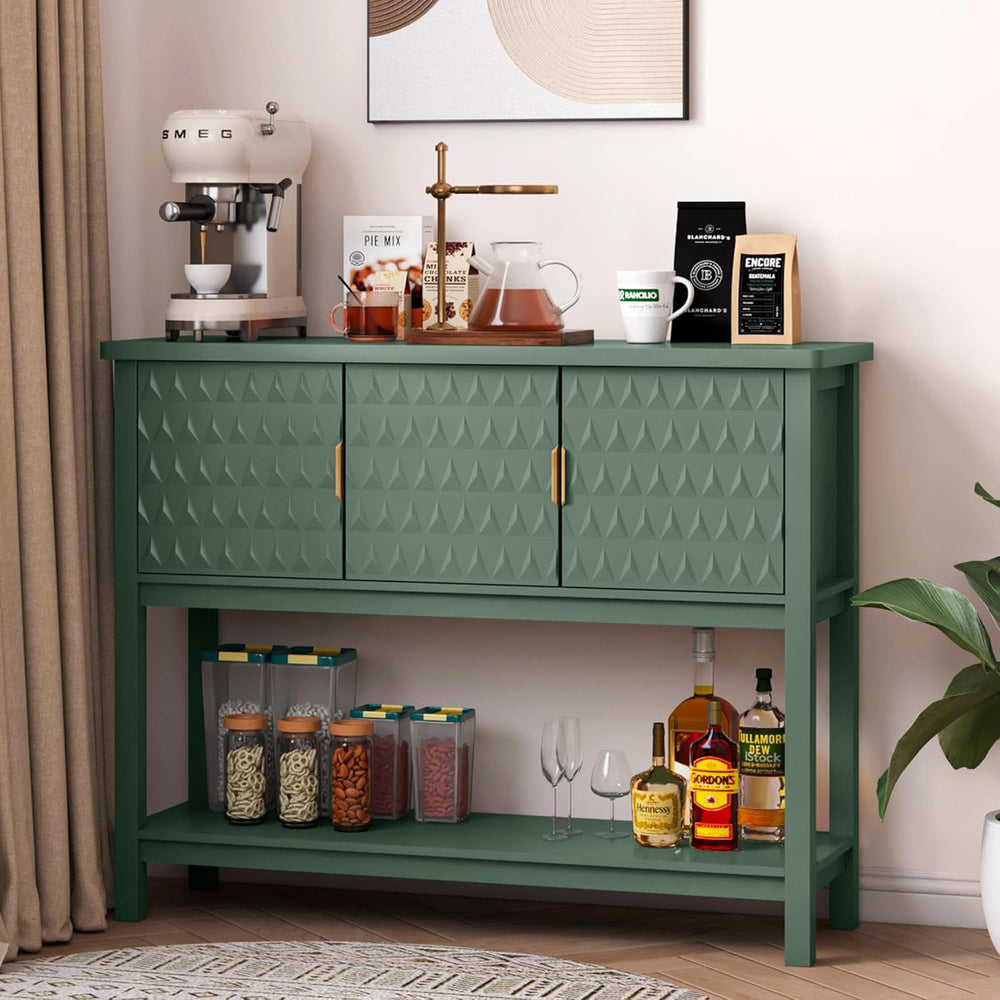 42” Modern Console Table with 3 Diamond Doors & Shelf for Entryway, Green...