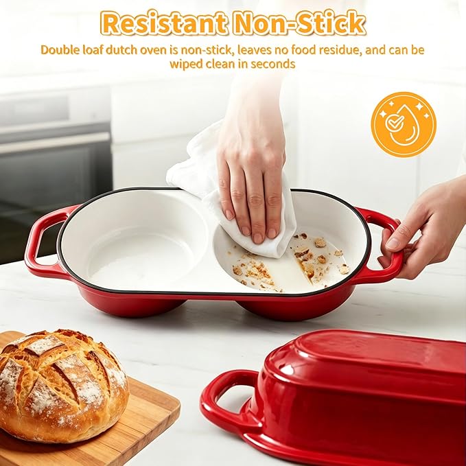 Mini Double Dutch Oven For Sourdough Bread Baking, 2.2QT Enameled Cast Iron