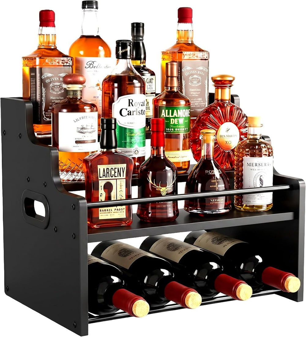 4-Tier Wood Display Shelf Wine Rack for 16 Bottles Wood Coffee Syrup Organize...