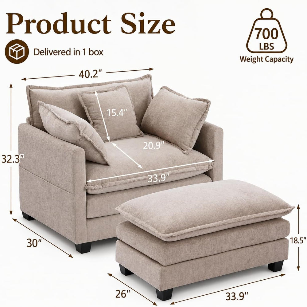 41" Oversized Chair with Ottoman, Chenille Reading Chair and a Half, Dee...
