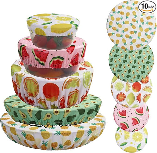 10Pcs Reusable Bowl Covers In 5 Size, Stretch Cloth Fabric Dish Cover Kitchen by CGFOXUO